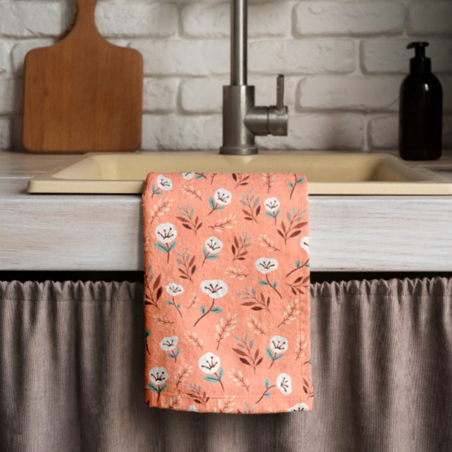 Papillons blancs sur serviette de cuisine rouge (Créateur téléchargé)