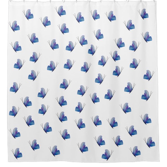 Papillons bleus Aquarelle Art Douche rideau (Devant)