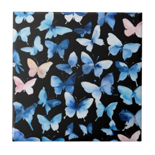 "Papillons bleus Aquarelle Carreaux en céramique :
