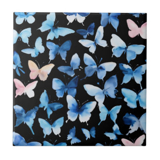"Papillons bleus Aquarelle Carreaux en céramique :