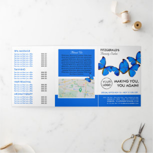 Papillons bleus, Beauté Salon Tri-Fold Flyer
