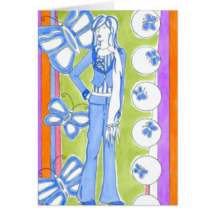 Papillons Bleus Entourant Fille Glamour