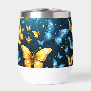 Papillons Bleus Et Jaunes Volant,