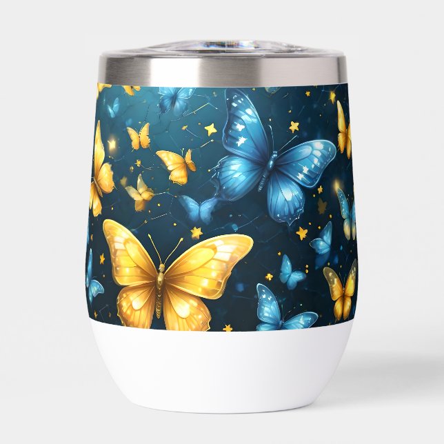 Papillons Bleus Et Jaunes Volant, (Avant)