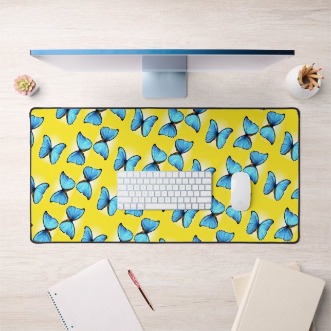 Papillons bleus motif sur jaune (Bureau 1)