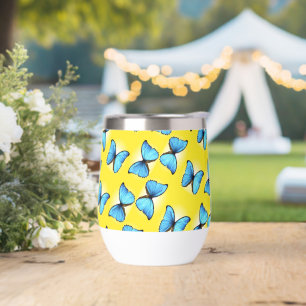 Papillons bleus motif sur jaune