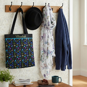 Papillons bleus personnalisés sur sac fourre-tout