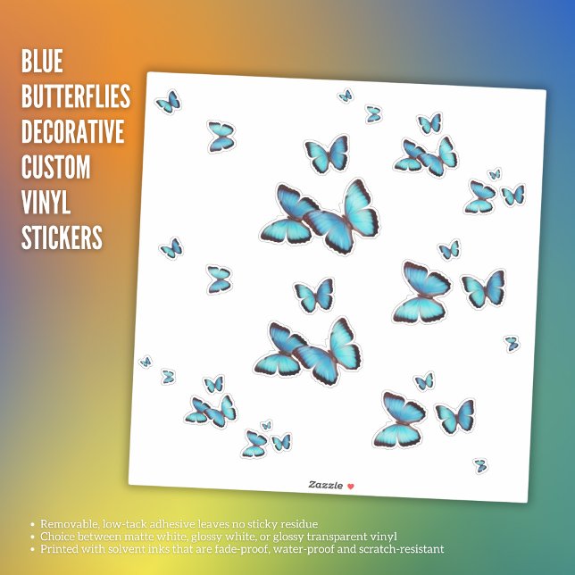 Papillons bleus Stickers de vinyle décoratifs pers (Blue Butterflies Decorative Custom Vinyl Stickers)