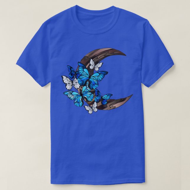 Papillons bleus sur croissant en bois TShirt (Design devant)