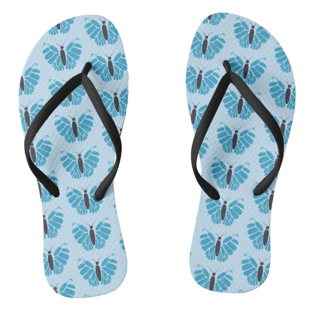 Papillons bleus sur des tongs bleu clair (Semelle)