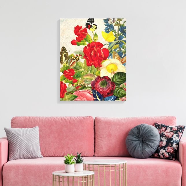 Papillons Bouquet vintages Fleurs Toile Enveloppée (Insitu(Salon))