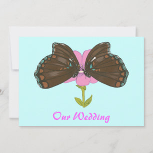 Papillons brun sur rose, invitations de mariage