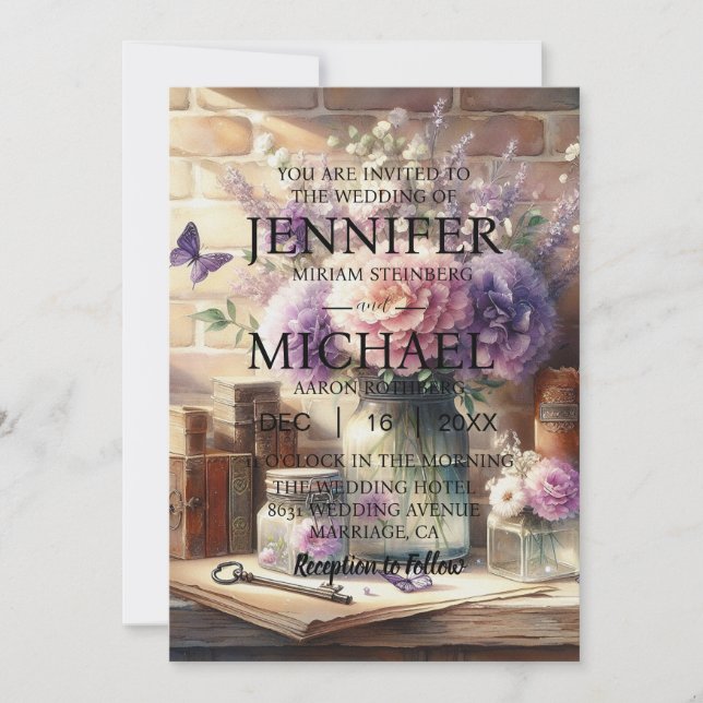 Papillons classiques Invitations de mariage (Devant)