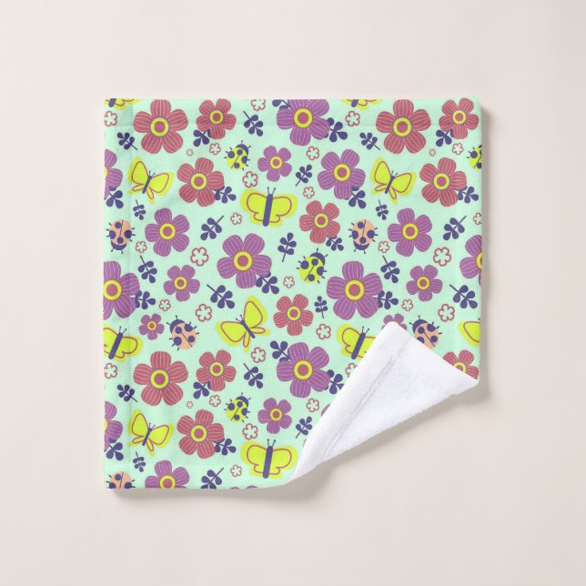 Papillons, coccinelles, fleurs et feuilles (Gant de toilette)