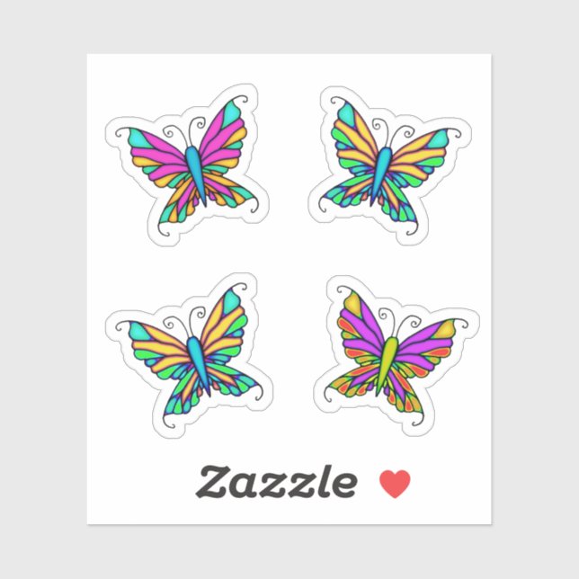 Papillons Colorés Autocollants Fantaisie (Feuille)