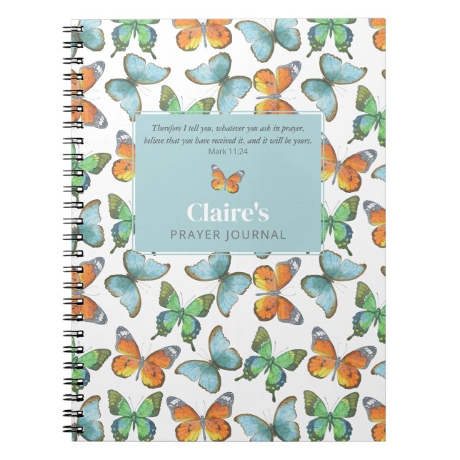Papillons colorés Journal de prière personnalisé (Devant)