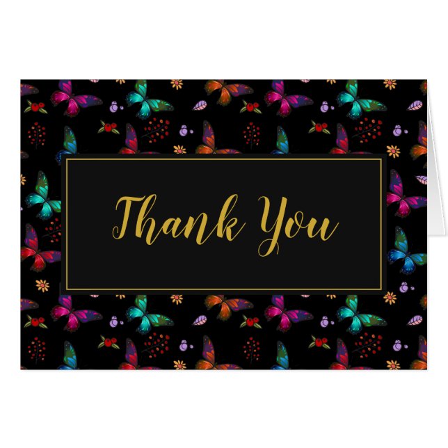 Papillons colorés Motif sur Merci noir (Devant horizontal)
