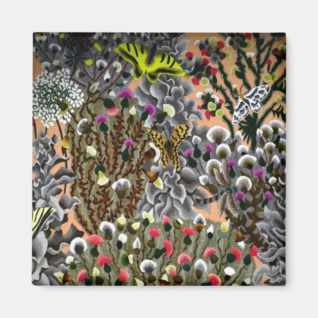 Papillons dans les saules vintage aimant d'illustr (Devant)