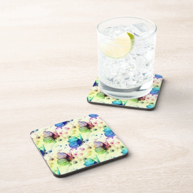 Papillons d'aquarelle Dessous de verre à dos de li (Côté Droit)