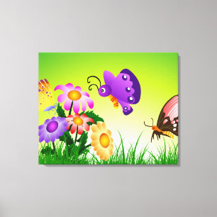 Papillons de caricature sur toile de Fleurs