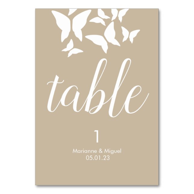 Papillons de mariage beige numéro de table de réce (Par défaut)