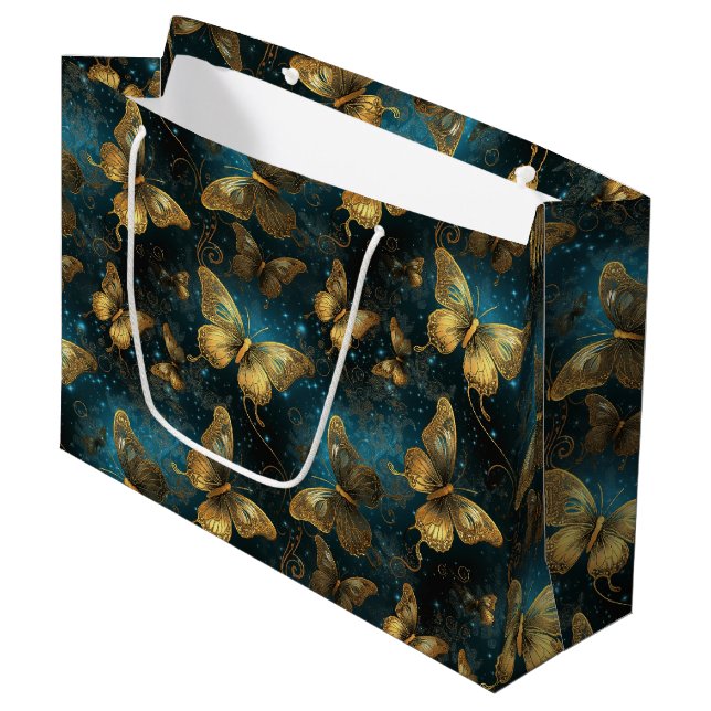 Papillons d'or Grand sac cadeau (Devant Angle)