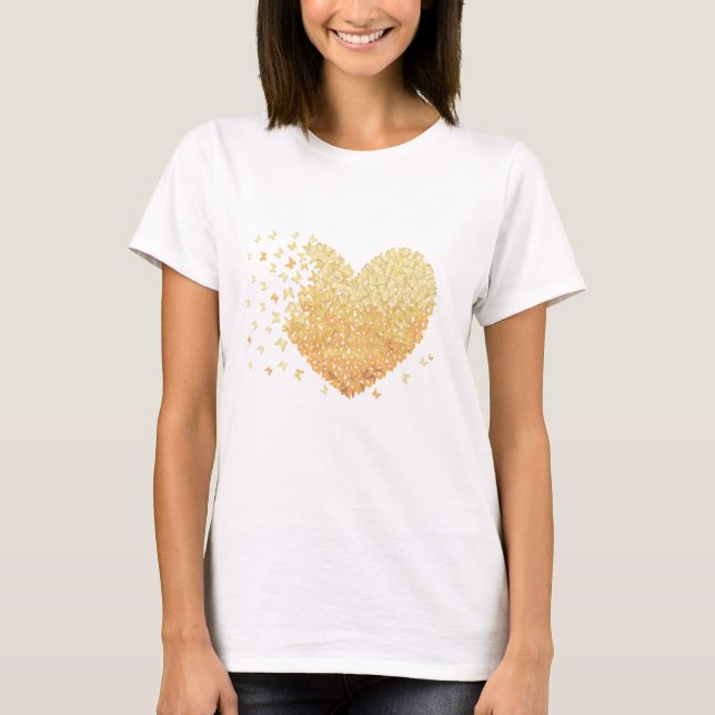 Papillons du coeur d'or Tshirt de coeur (Devant)