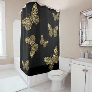 Papillons en or étincelant au rideau de douche no
