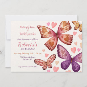 Papillons et amour Invitation fête d'anniversaire