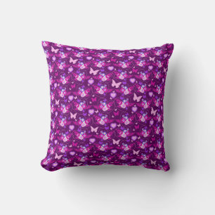Papillons et coeurs motif graphique coussin