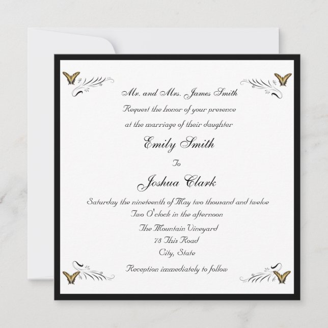 Papillons et faire-part de mariage à perruques (Devant)