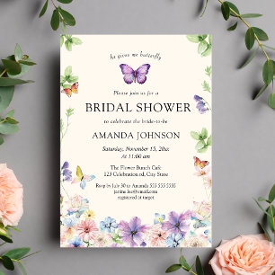 Papillons et Fleur sauvage Invitation à la douche