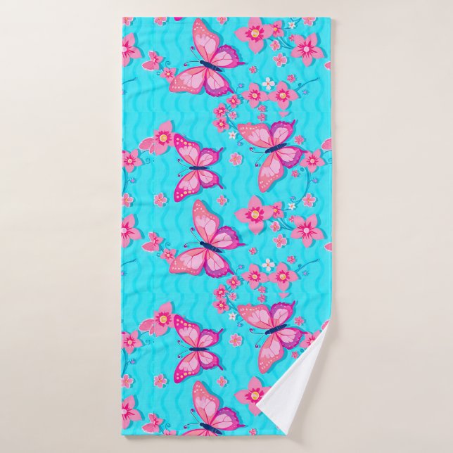 Papillons et fleurs aux couleurs vives Design (Serviette de bain)