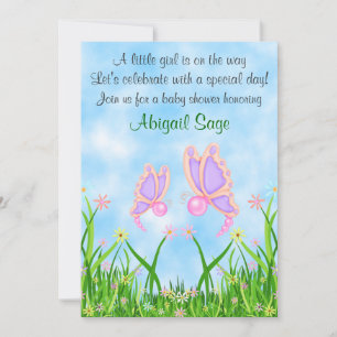 Papillons et fleurs Baby shower Invitation ~ Fille