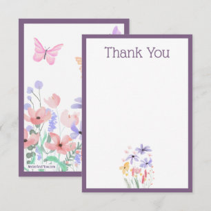 Papillons et fleurs Carte de remerciements