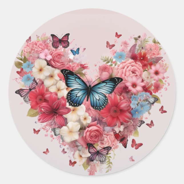 papillons et fleurs coeur étiquettes (Devant)