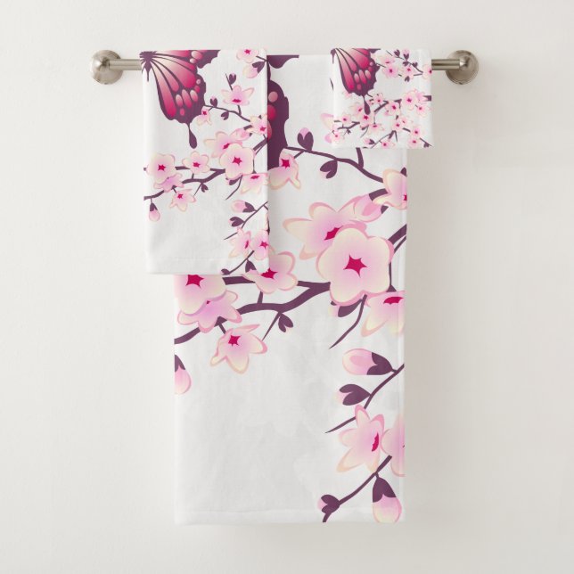 Papillons Et Fleurs De Cerisiers Rose Blanc (En situation)