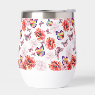 Papillons et fleurs de pavot