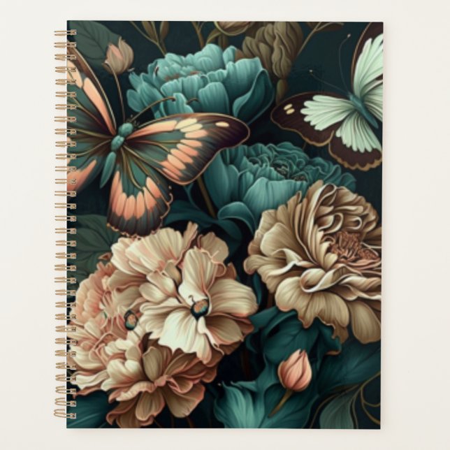 Papillons et fleurs design classique foncé (Devant)