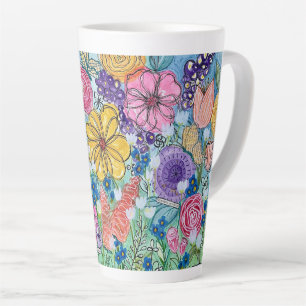 Papillons et fleurs Latte Mug