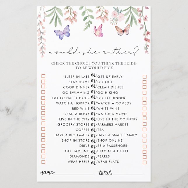 Papillons Fête des mariées Jeu Elle Plairait (Devant)