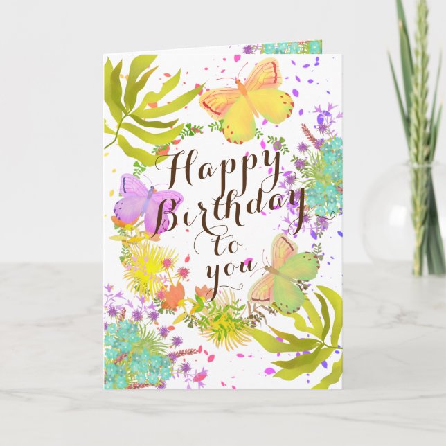 Papillons floraux Anniversaire. Carte (Devant)