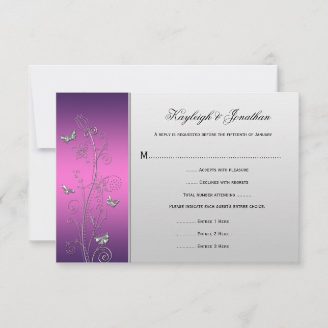 Papillons floraux en argent rose violet RSVP (Devant)