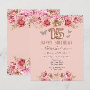 Papillons floraux rose heureux 15e anniversaire