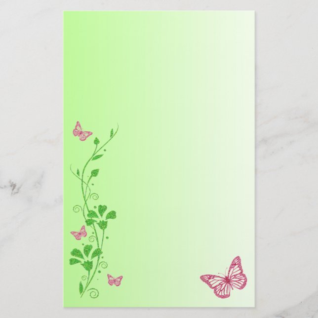 Papillons floraux rose, vert Mariage Papeterie (Devant)