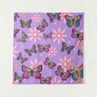 Papillons floraux Tapisserie - Nature Mur art