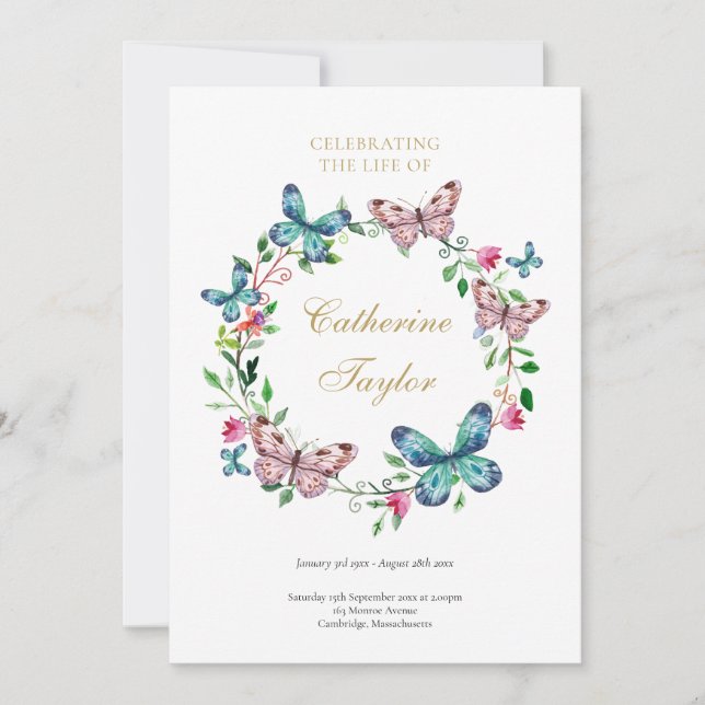 Papillons Funérailles Ordre de service Programme (Devant)