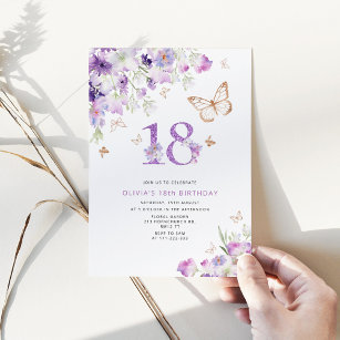 Papillons Lilac Violet 18e anniversaire Invitation