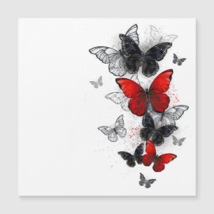 Papillons Morpho Noirs et Rouges en Vol
