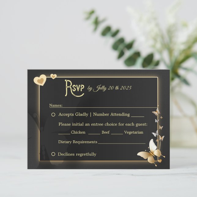 Papillons noires en or RSVP (Debout devant)